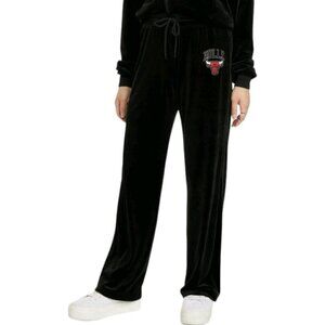 Women's NBA Chicago Bulls Velour Wide Leg Graphic Pants |  Black | XXL